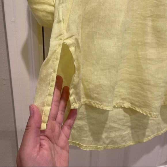 Sigrid Olsen Pop Over Blouse Women’s L Linen Yellow Rolled Sleeves Shirt Tunic - Picture 5 of 11